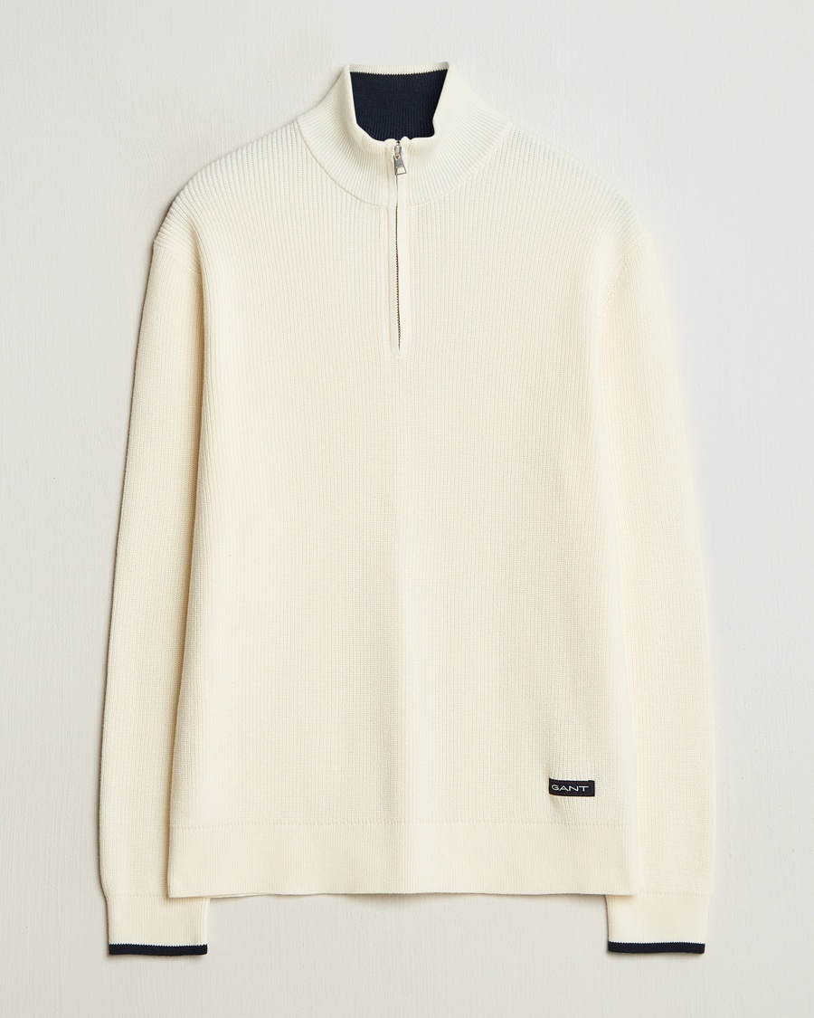 Herren | Sale kleidung | GANT | Ribbed Cotton Half Zip Cream