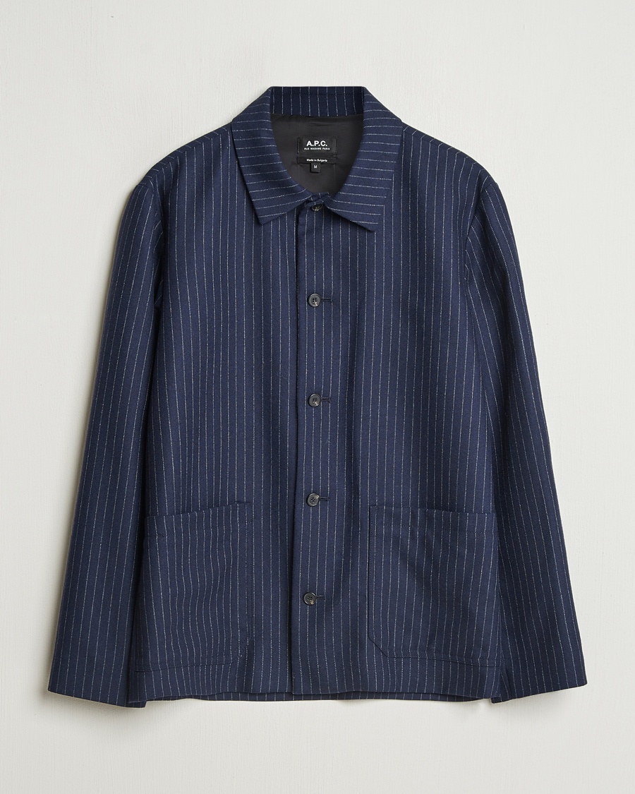 Herren | | A.P.C. | Wool Pinstriped Shirt Jacket Dark Navy