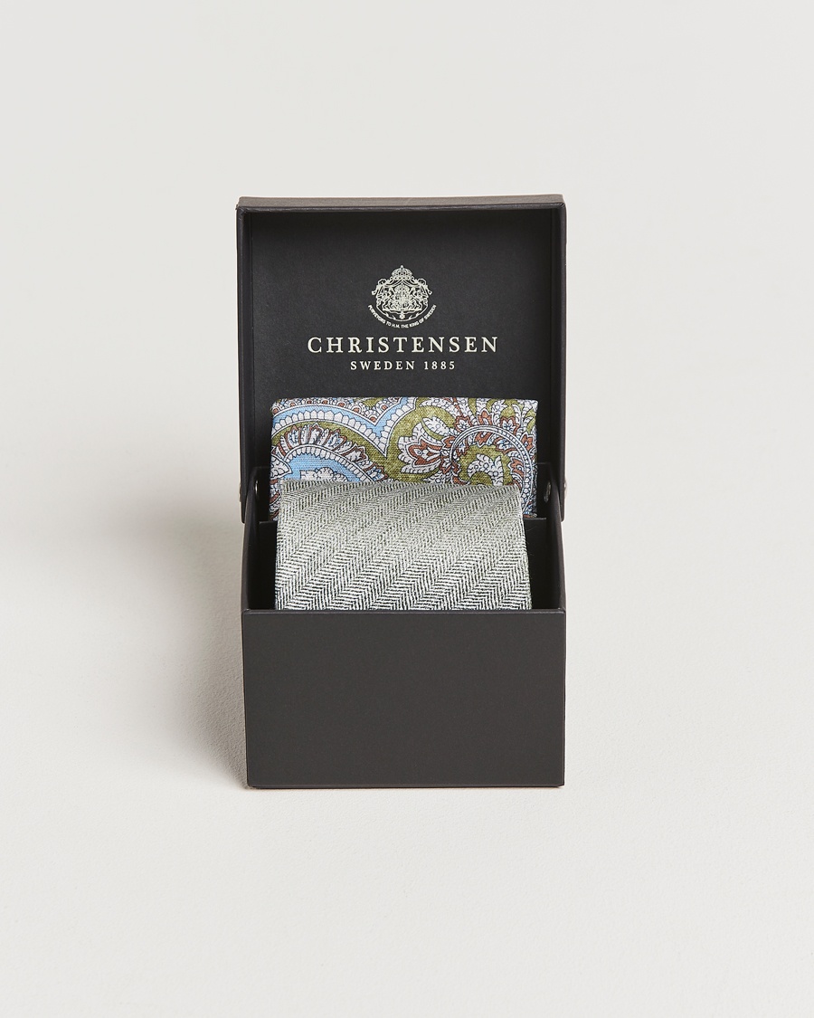 Herren | Accessoires | Amanda Christensen | Box Set Printed Silk 8cm Tie With Pocket Square Green