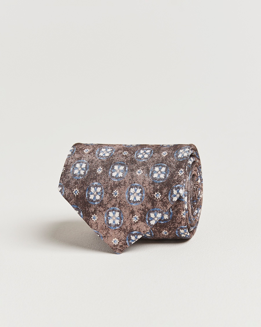 Herren | Business & Beyond - Formal | Amanda Christensen | Silk Oxford Printed Flower 8cm Tie Brown