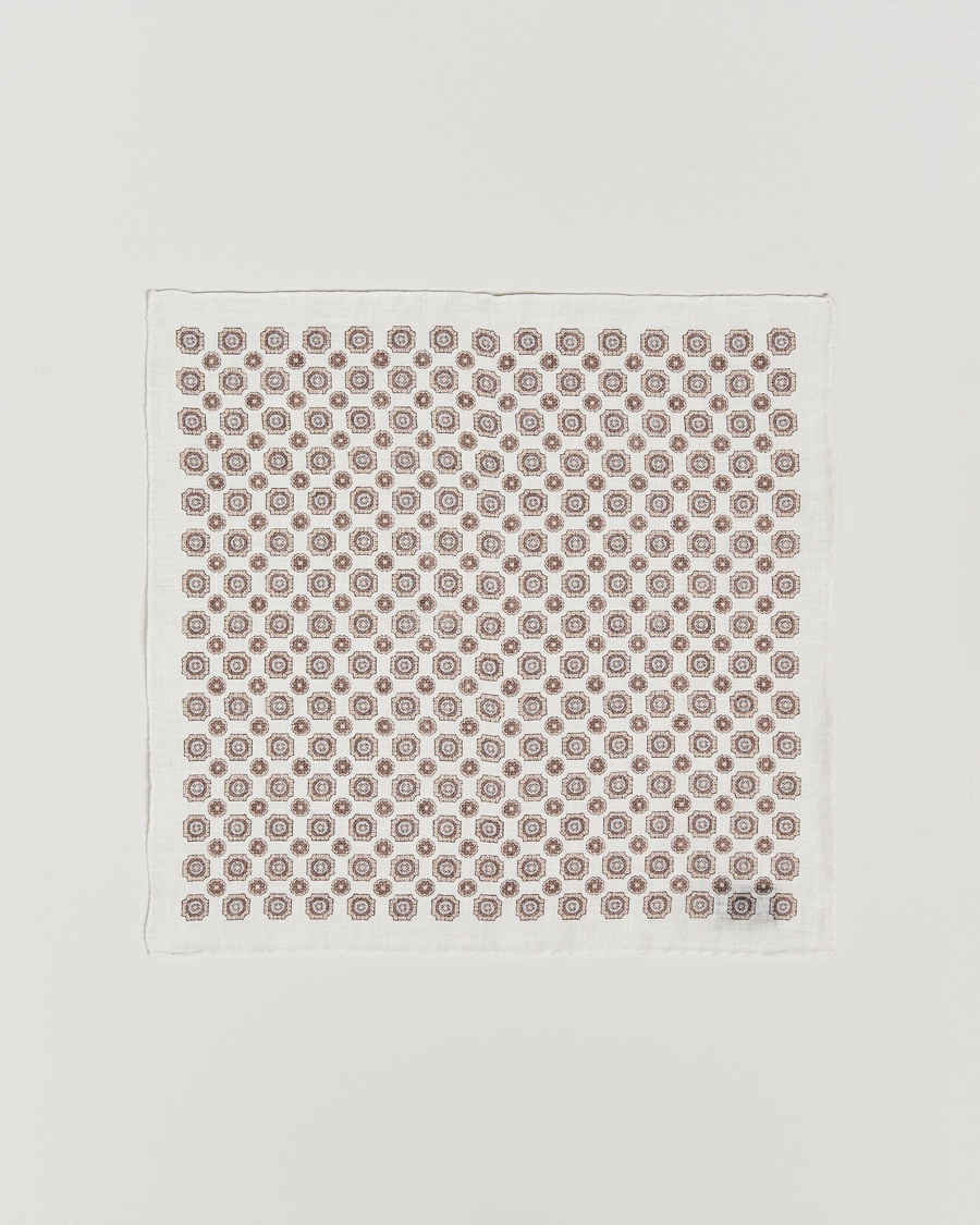 Herren | Einstecktücher | Amanda Christensen | Linen Printed Medallion Pocket Square Cream