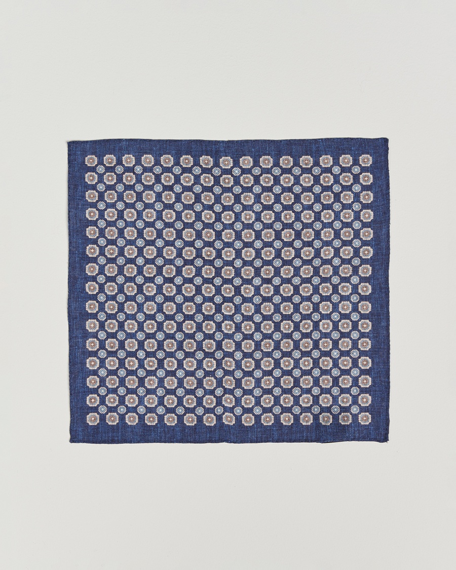 Herren | Einstecktücher | Amanda Christensen | Linen Printed Medallion Pocket Square Navy