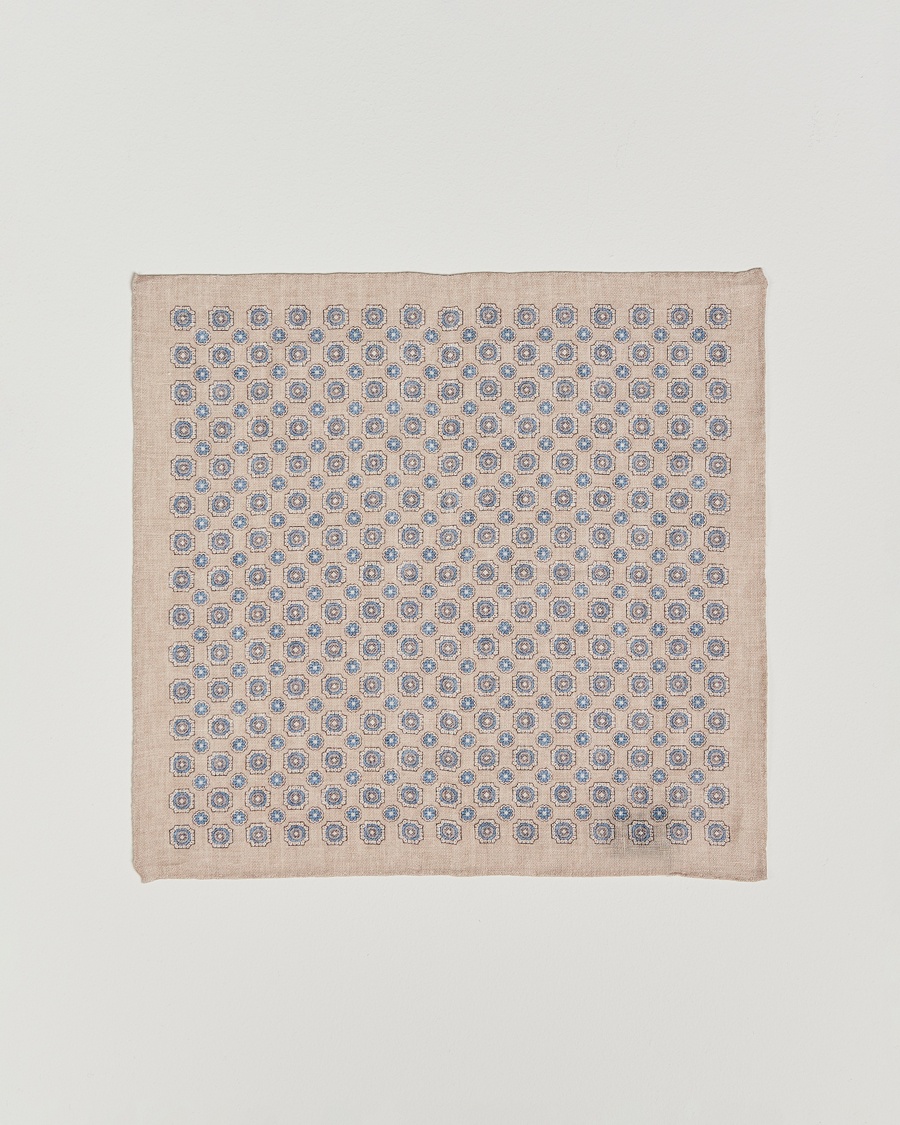 Herren | Einstecktücher | Amanda Christensen | Linen Printed Medallion Pocket Square Sand