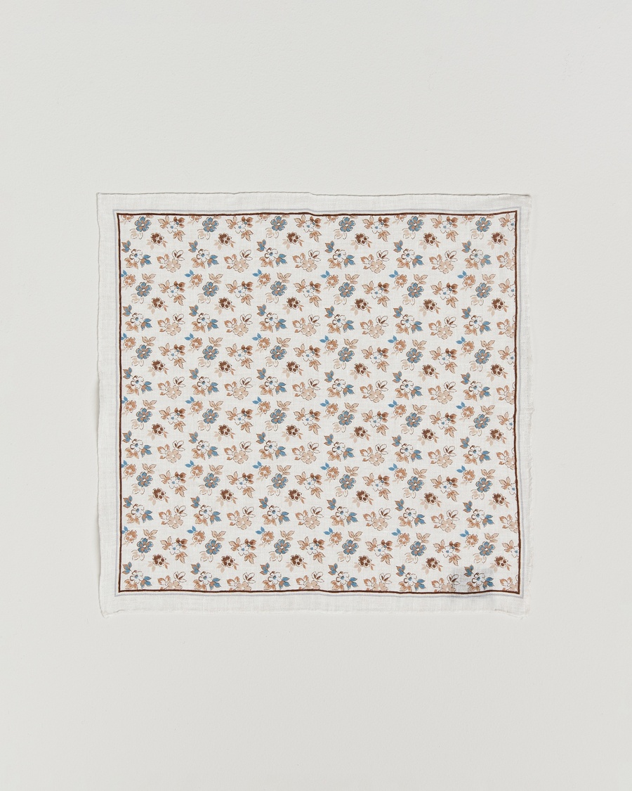 Herren | Einstecktücher | Amanda Christensen | Linen Printed Flower Pocket Square Cream