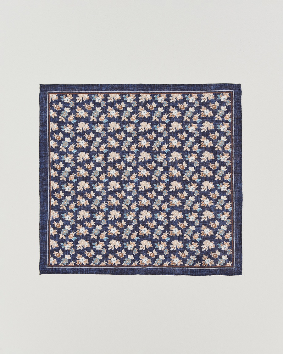 Herren | Einstecktücher | Amanda Christensen | Linen Printed Flower Pocket Square Navy