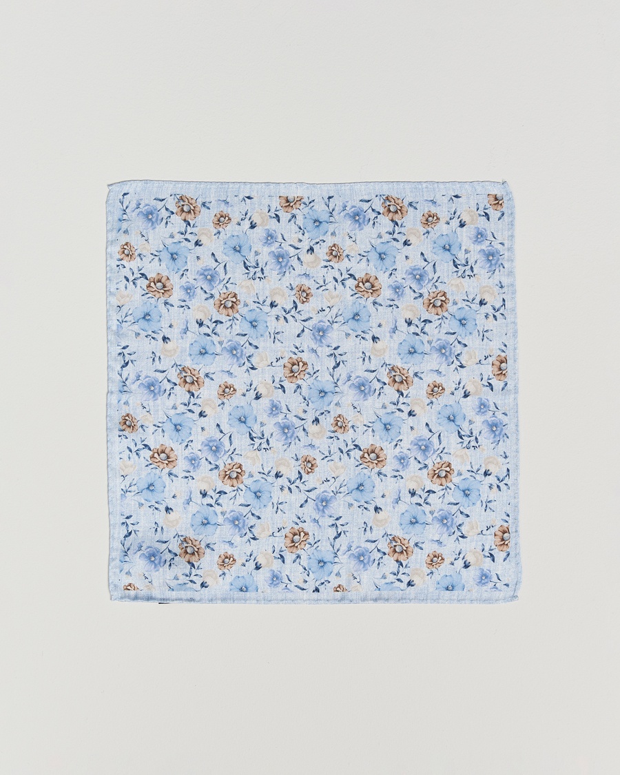 Herren | Einstecktücher | Amanda Christensen | Silk Oxford Printed Flower Pocket Square Sky Blue