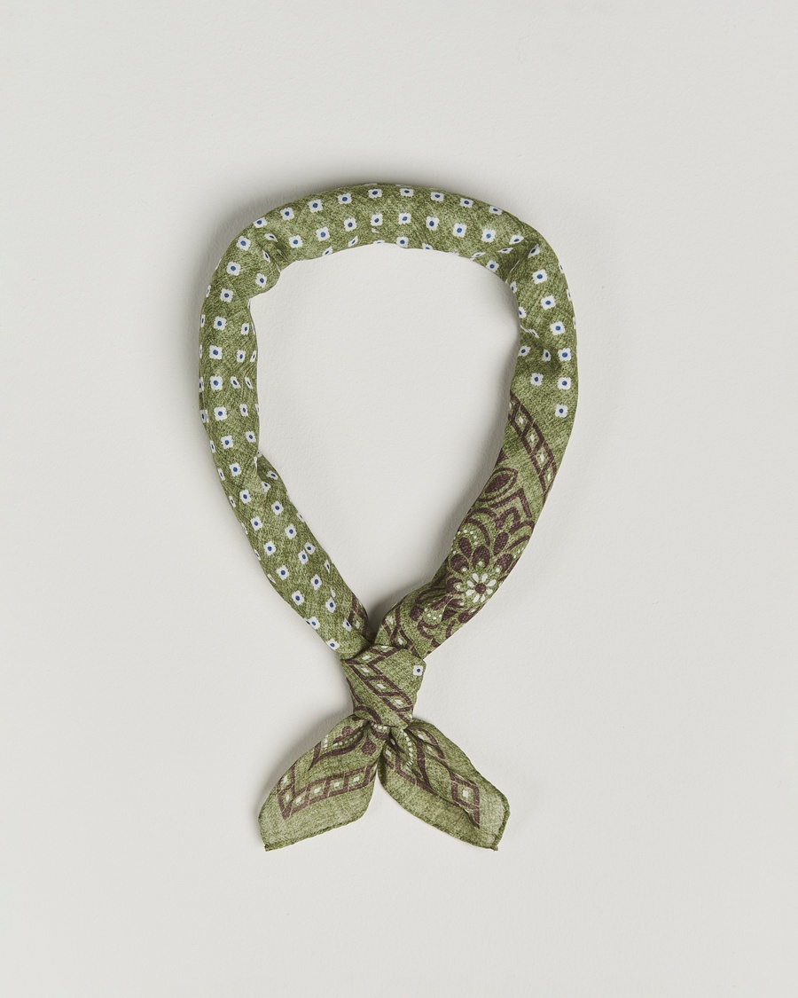 Herren | Festive | Amanda Christensen | Cotton Voilé Printed Flower Bandana Green