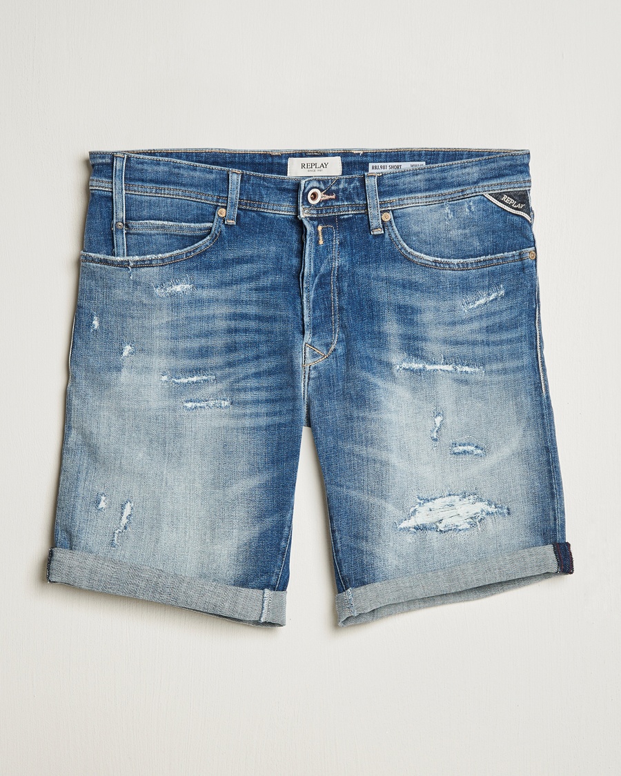 Herren | | Replay | RBJ981 Shredded Denim Shorts Medium Blue