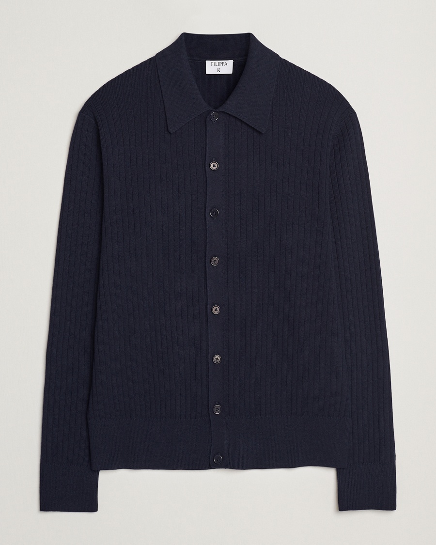 Herren | Cardigans | Filippa K | Cotton Merino Ribbed Knitted Cardigan Navy