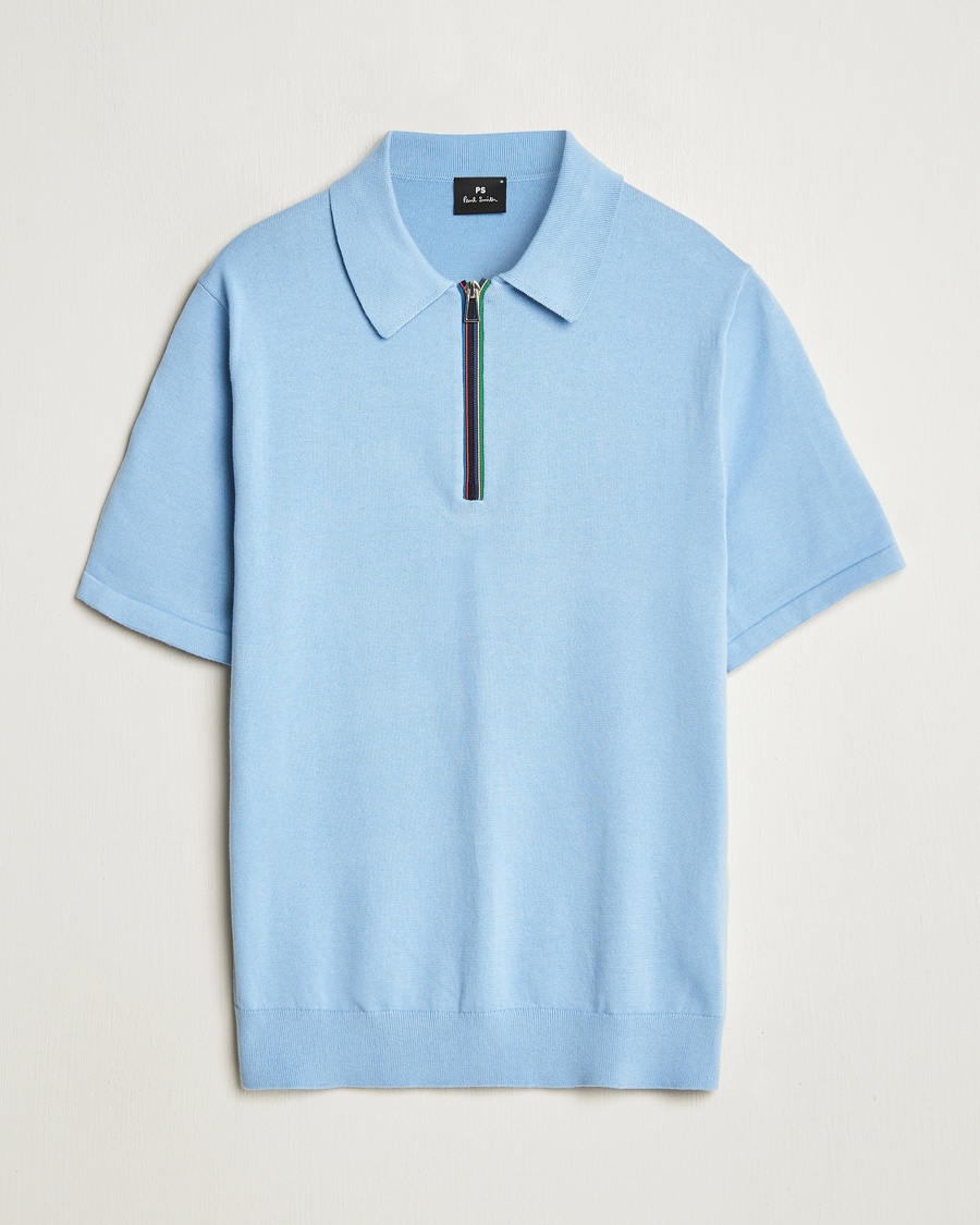 Herren | Treue-Rabatt für Stammkunden | PS Paul Smith | Cotton Knitted Half Zip Polo Light Blue