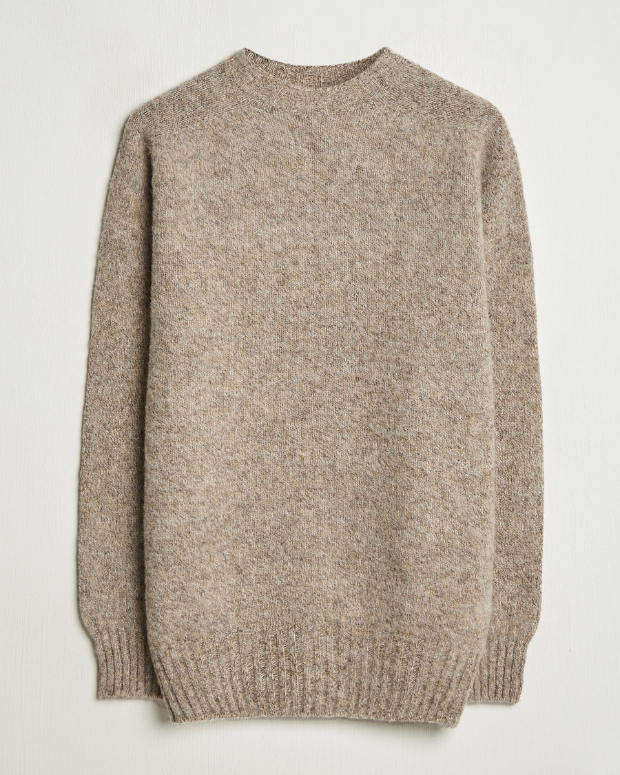 Herren | Pullover | Sunspel | Brushed Shetland Crewneck Oatmeal Melange