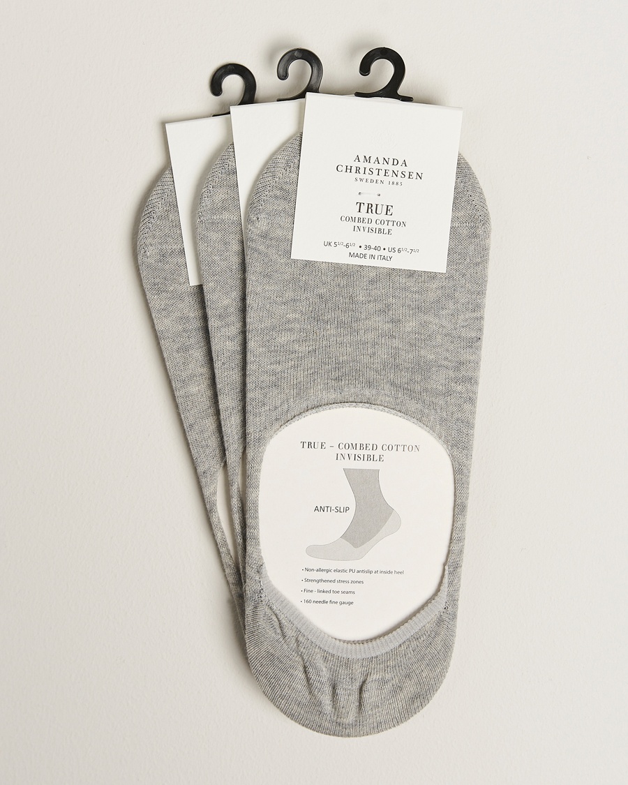 Herren | Business & Beyond - Formal | Amanda Christensen | 3-Pack True Cotton Invisible Socks Light Grey Melange