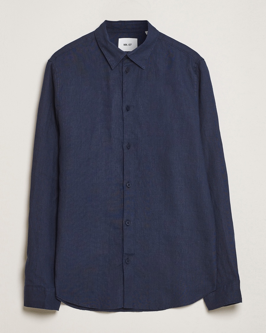 NN07 Enzo Linen Shirt Navy Blue – Blau