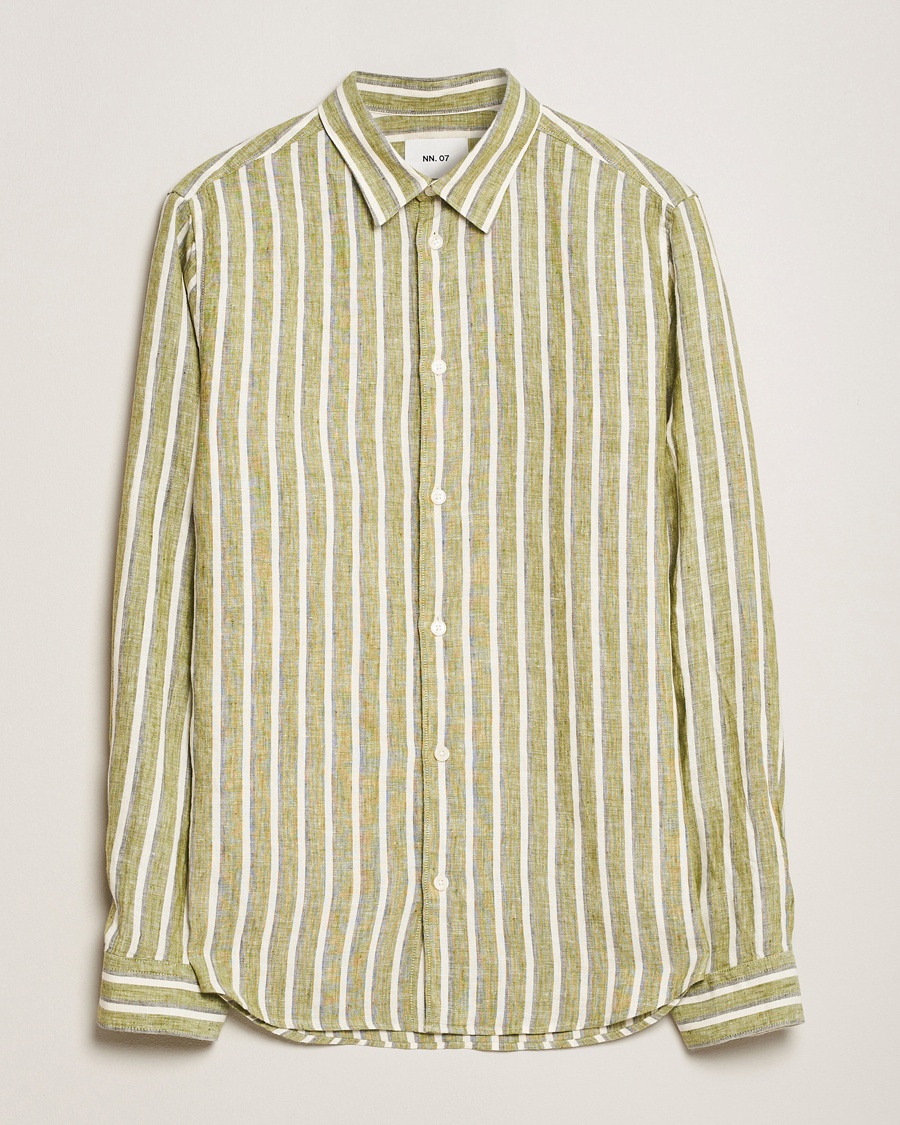Herren | Freizeithemden | NN07 | Enzo Striped Linen Shirt Green Multi