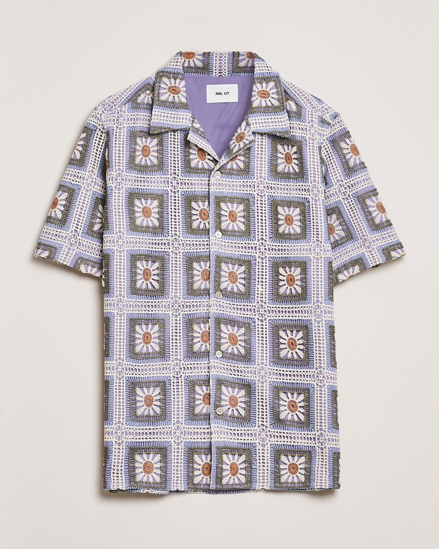 Herren | Hemden | NN07 | Julio Crochet Flower Short Sleeve Shirt Violette Multi