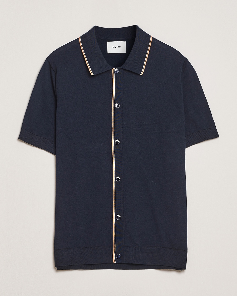 Herren | Business & Beyond - Casual | NN07 | Nolan Paspoal Knitted Short Sleeve Shirt Navy Blue