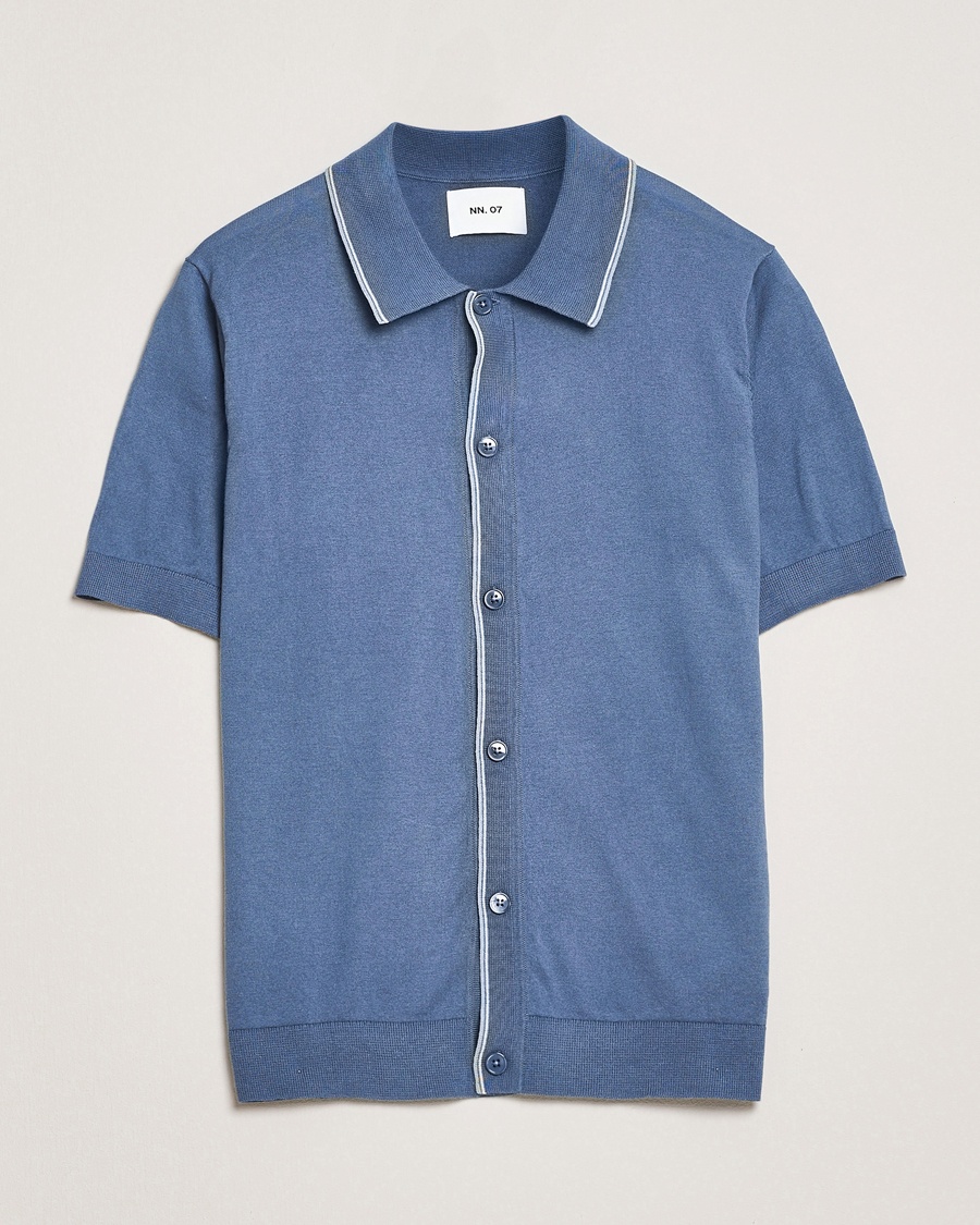 Herren | Kurzarmhemden | NN07 | Nolan Paspoal Knitted Short Sleeve Shirt Bering Blue