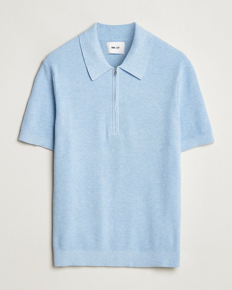 Herren | Exklusives Saisonangebot | NN07 | Hansie Half Zip Knitted Polo Cerulan Blue