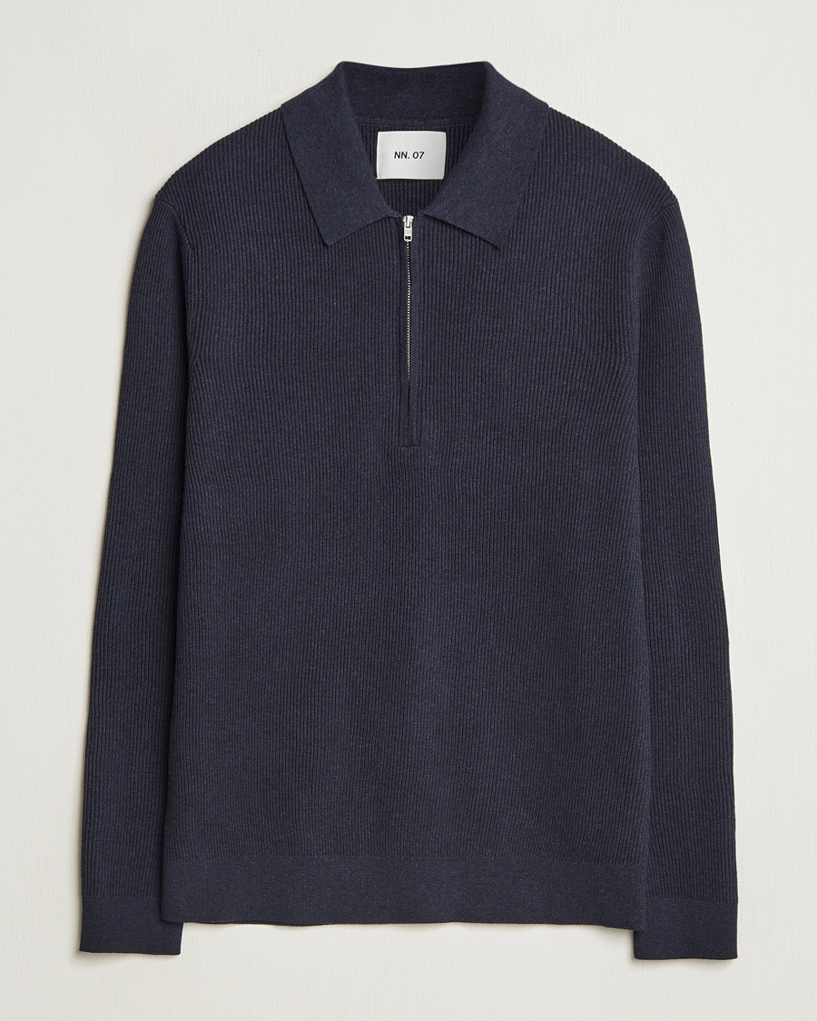 Herren | | NN07 | Hansie Ribbed Knitted Half Zip Navy Melange