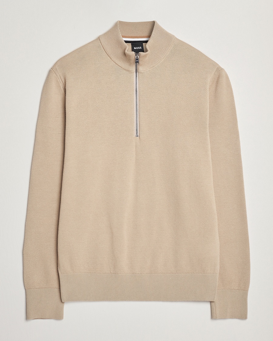 Herren | Kleidung | BOSS BLACK | Ebrando Knitted Half Zip Light Beige