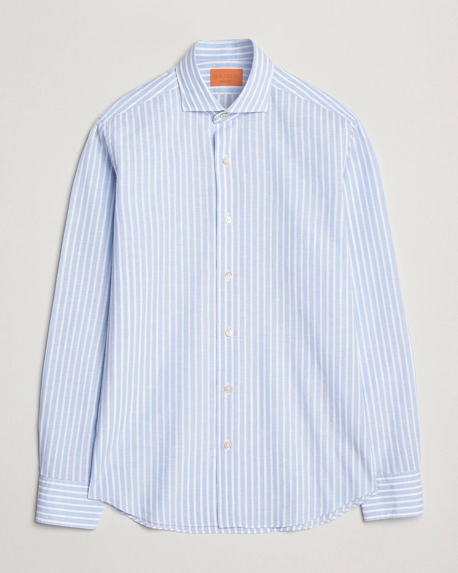 Herren | Treue-Rabatt für Stammkunden | Grigio | Cotton Linen Casual Shirt Light Blue Stripe