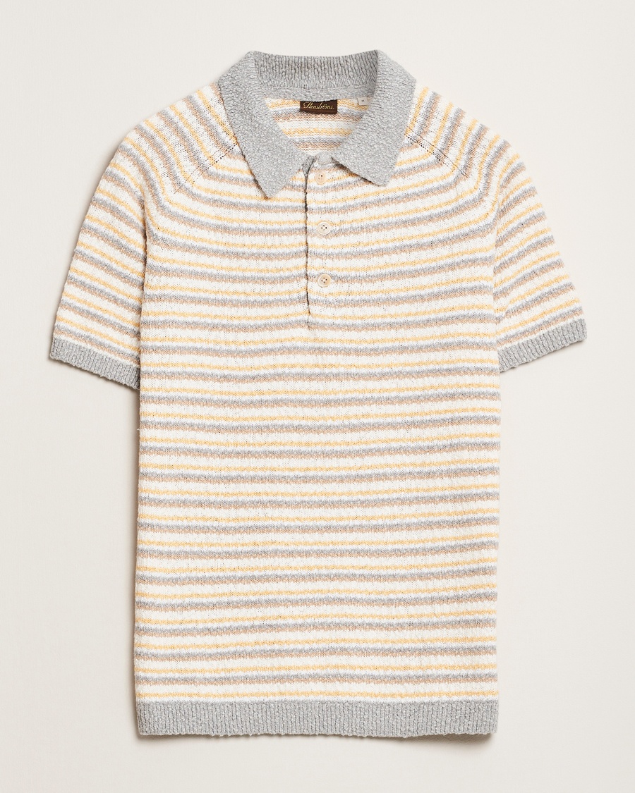 Herren | | Stenströms | Knitted Boucle Cotton Polo Stripe