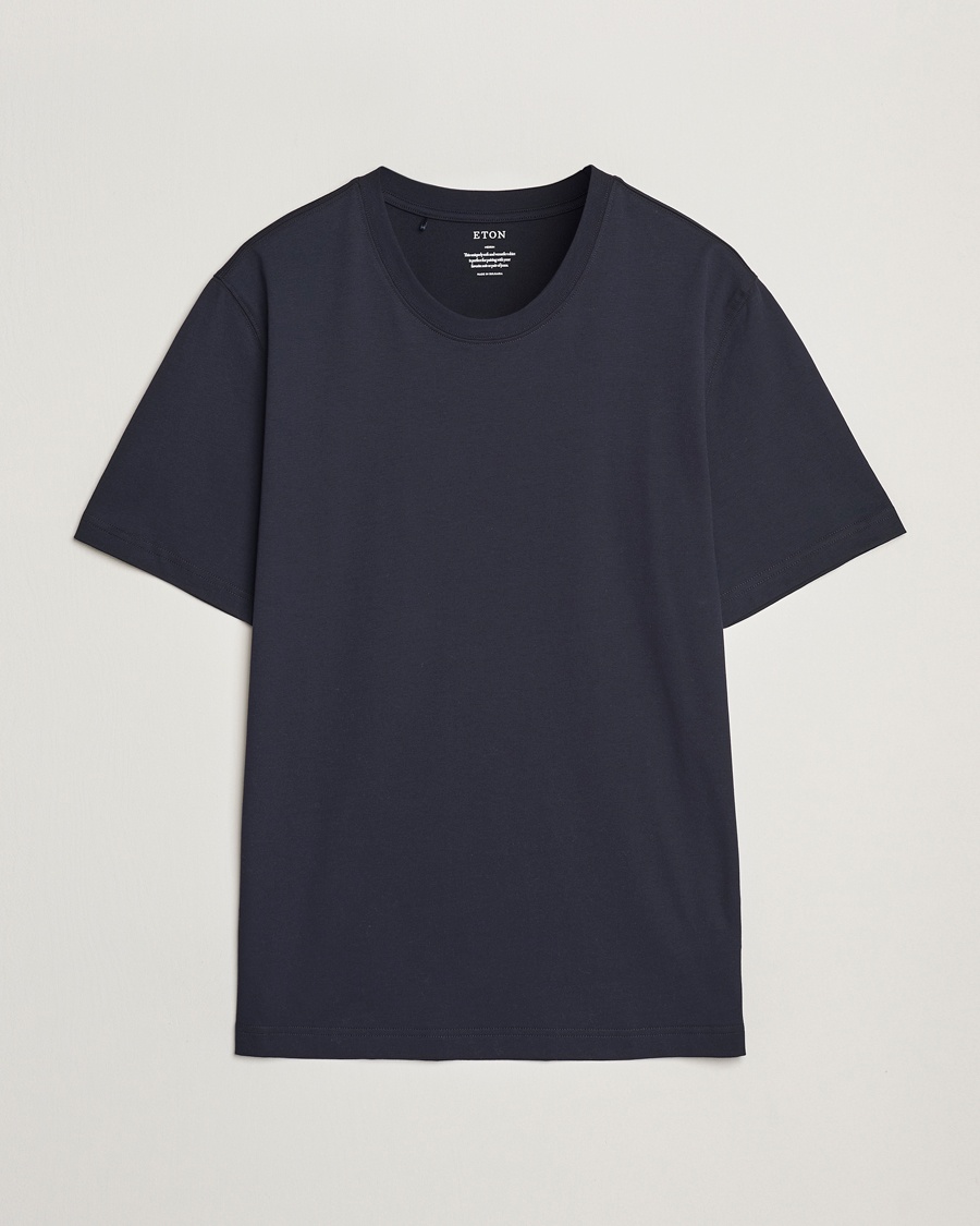 Herren | T-Shirts | Eton | Mercerized Jersey Crew Neck T-Shirt Navy Blue