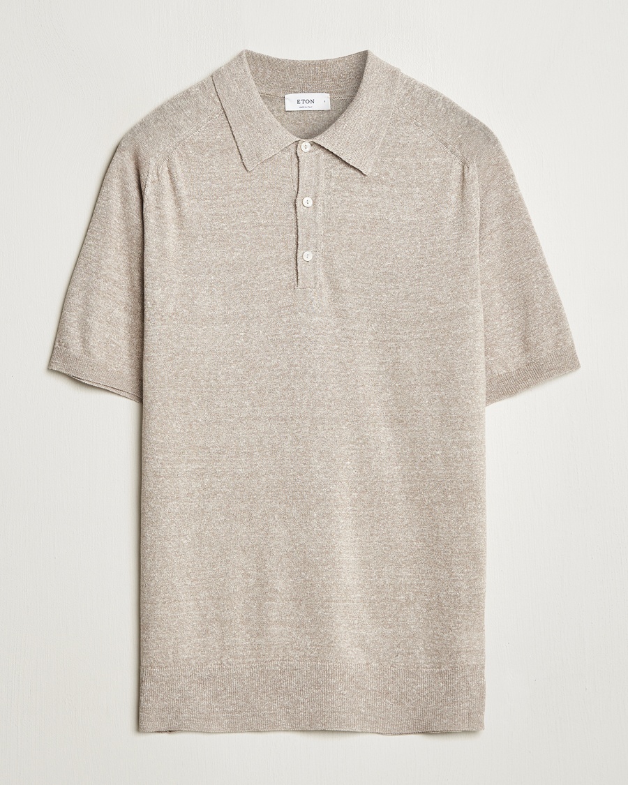 Eton Cotton/Linen Fine Knitted Polo Beige - Beige - Kurzarm-Poloshirts - Grösse: M