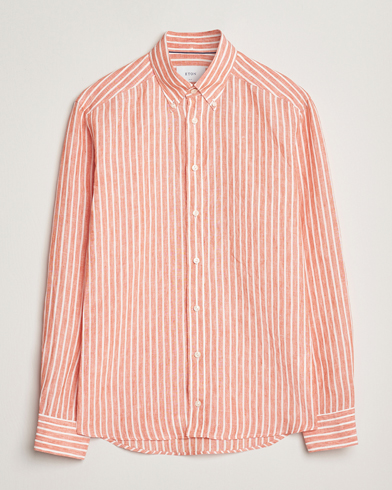 Eton Slim Fit Striped Linen Shirt Orange/White - Orange - Leinenhemd - Grösse: S