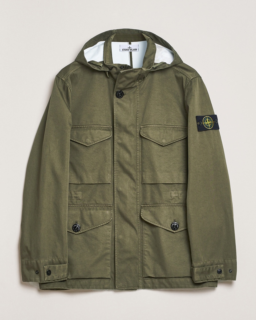 Herren | Feldjacken | Stone Island | Raso Gommato 3L Cotton Hooded Field Jacket Military Green