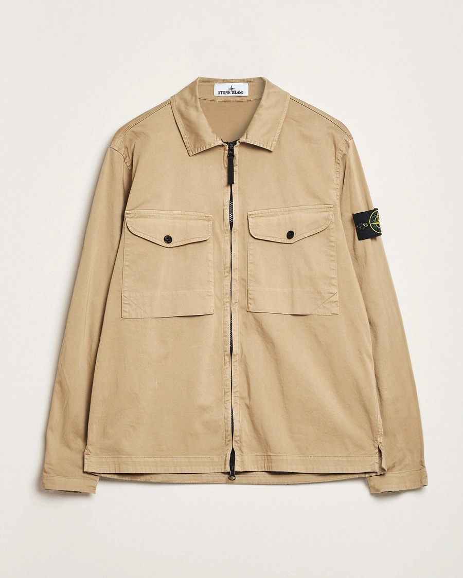 Herren | Overshirts | Stone Island | Cotton Stretch Zip Overshirt Biscuit
