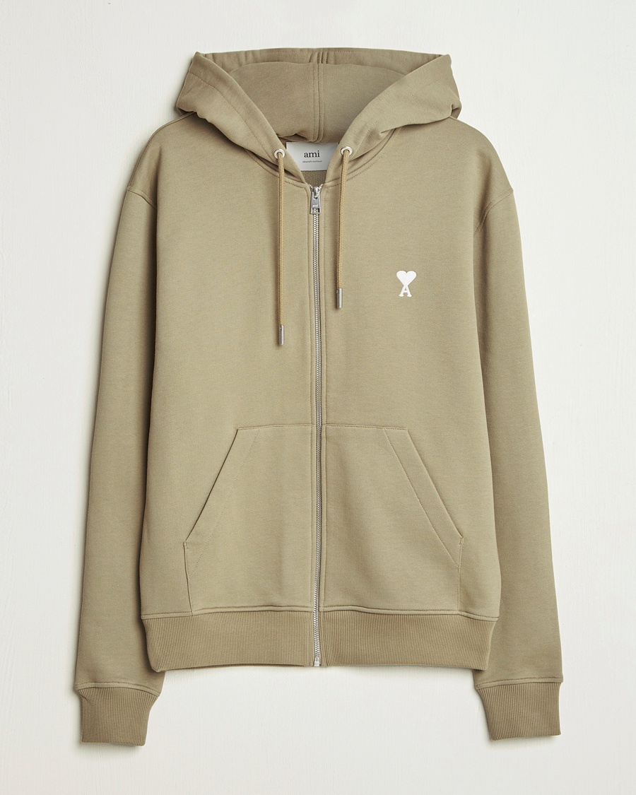 Herren | Kapuzenpullover | AMI | Off White Heart Logo Full Zip Hoodie Beige
