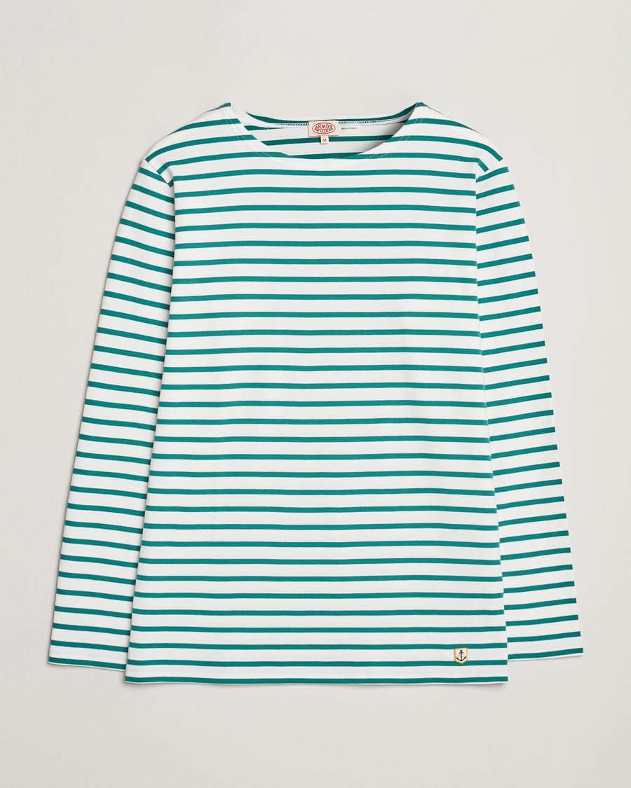 Herren | Langarm T-Shirt | Armor-lux | Houat Héritage Stripe Long Sleeve T-Shirt Milk/Deep Jungle