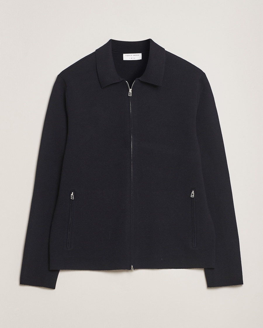 Tiger of Sweden Celyn Cotton/Wool Full Zip Light Ink – Blau