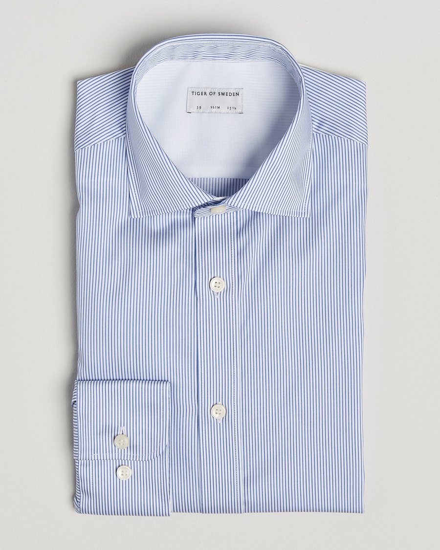 Tiger of Sweden Adley Cotton Striped Shirt Blue – Blau