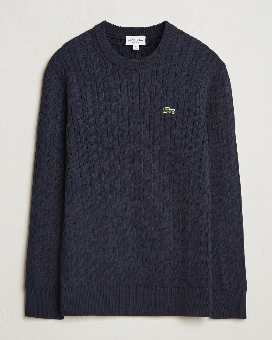 Lacoste Cotton Cable Sweater Navy Blue – Blau