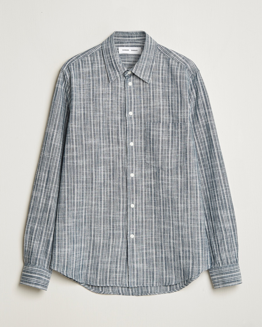 Herren | Business & Beyond | Samsøe Samsøe | Liam Cotton/Linen Striped Shirt Orion Blue