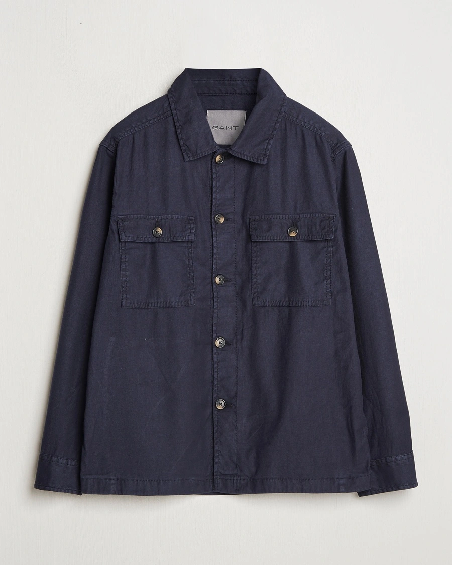 Herren | | GANT | Linen/Cotton Twill Overshirt Evening Blue