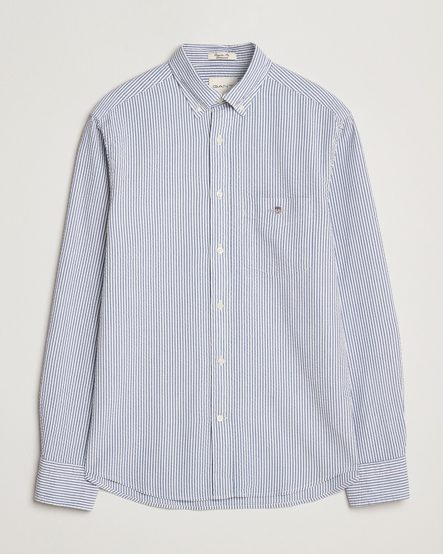 Herren | GANT | GANT | Regular Fit Striped Seersucker Shirt Rich Blue