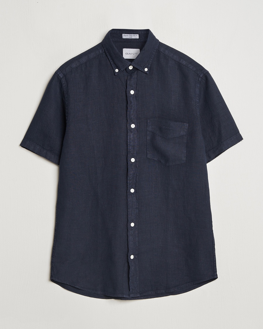 Herren | Kurzarmhemden | GANT | Regular Fit Garment Dyed Short Sleeve Linen Shirt Evening Blue