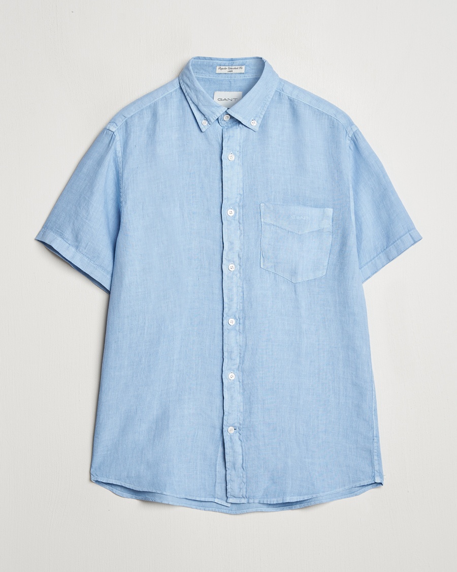 Herren | Kurzarmhemden | GANT | Regular Fit Garment Dyed Short Sleeve Linen Shirt Capri Blue