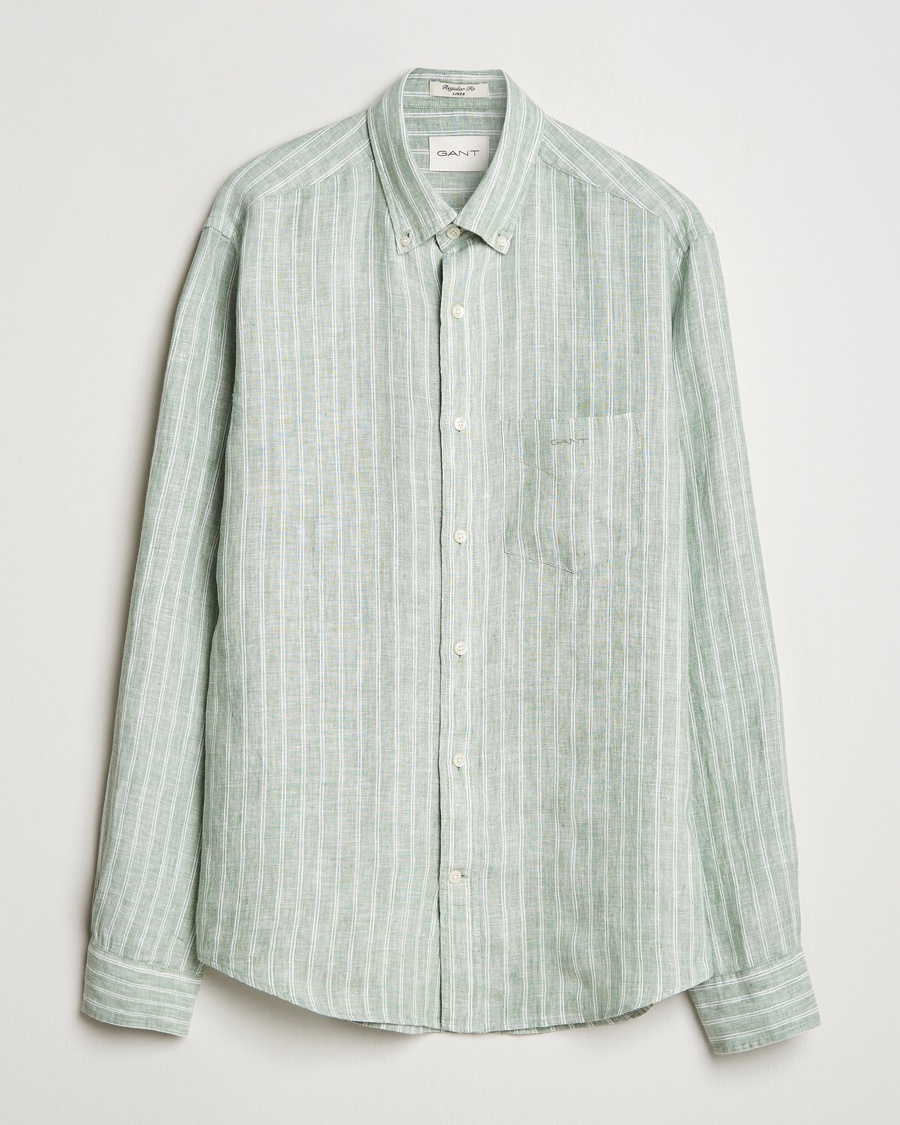 Herren | Neu im Onlineshop | GANT | Regular Fit Linen Striped Shirt Kalamata Green