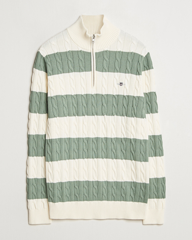 Herren | Neu im Onlineshop | GANT | Cotton Striped Cable Half Zip Kalamata Green