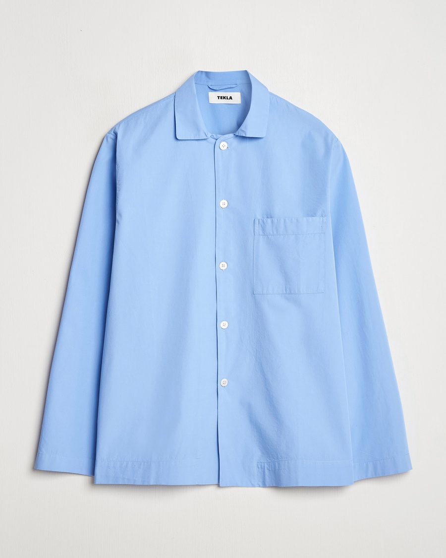 Tekla Poplin Pyjama Shirt Cornflower Blue – Blau