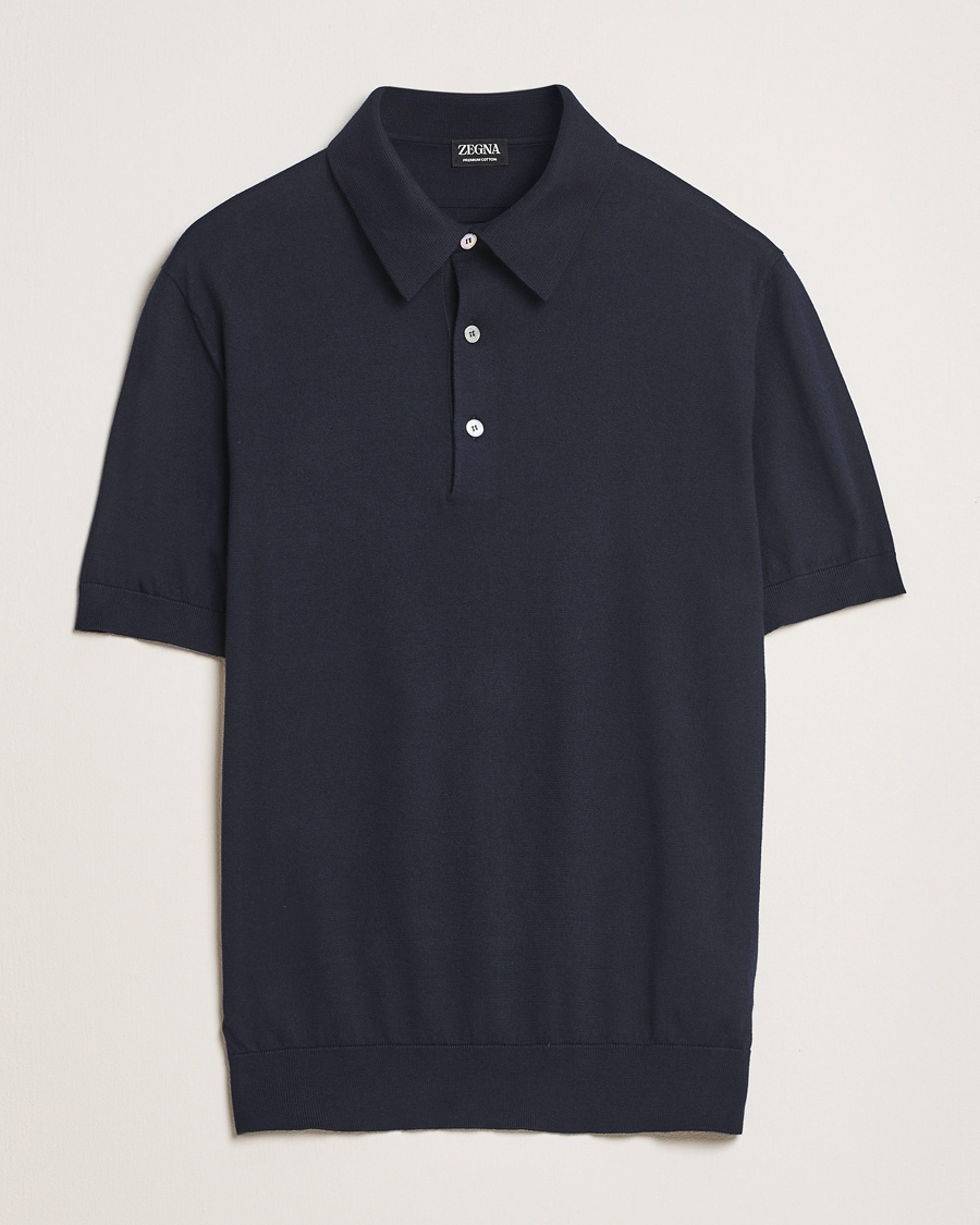 Zegna Premium Cotton Knitted Polo Navy – Blau