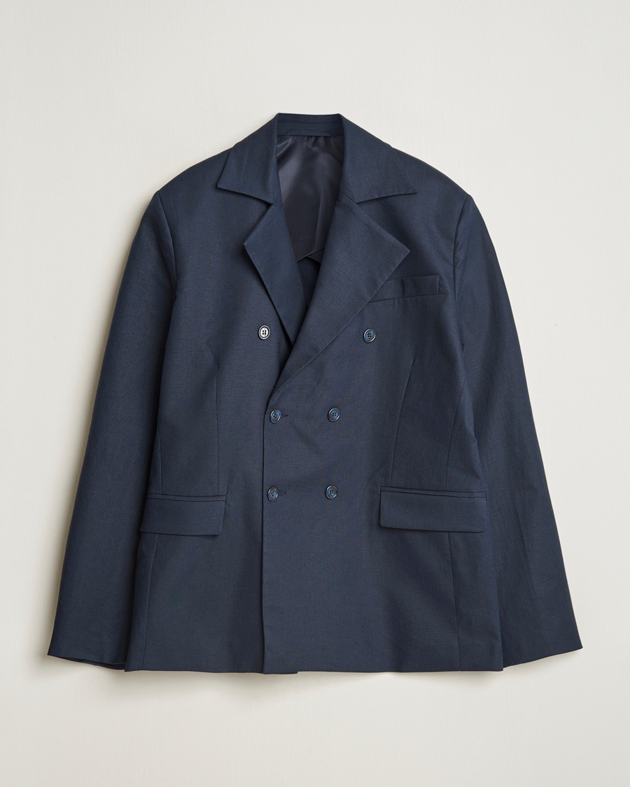 Herren | Leinensakko | Palmes | Double Breasted Linen Sport Coat Navy