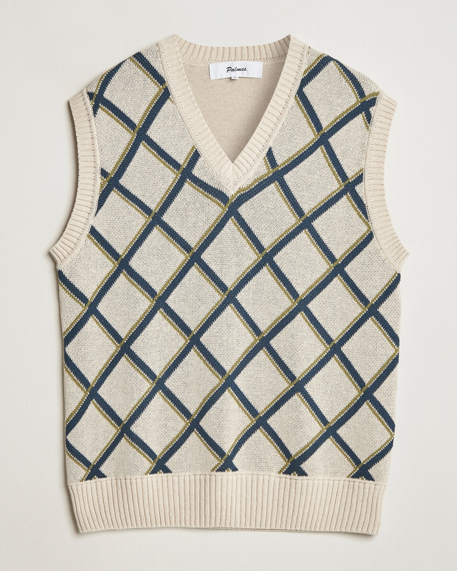 Herren | Pullunder | Palmes | Argyle Knitted Vest Off White