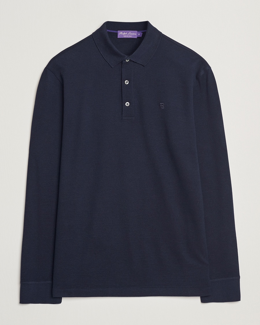 Herren | Langarm-Poloshirts | Ralph Lauren Purple Label | Long Sleeve Wool Polo Navy