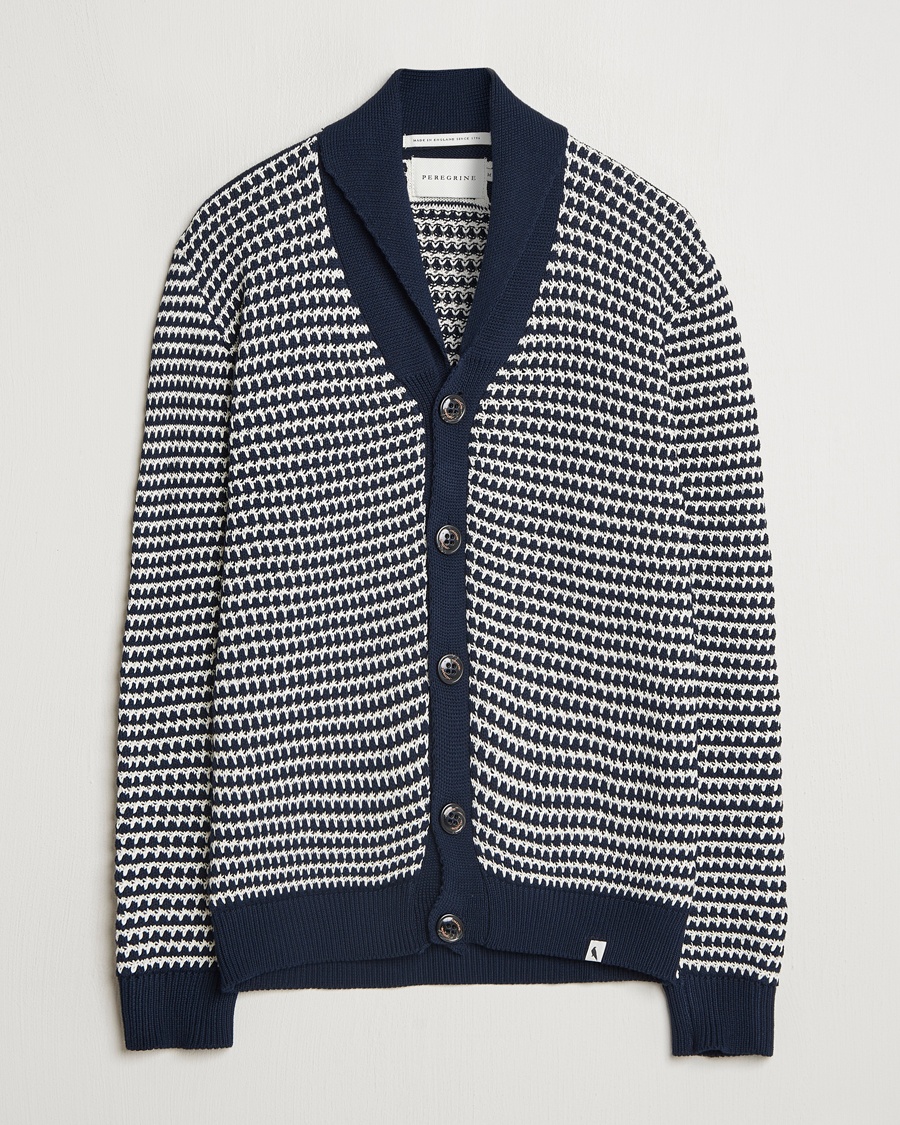 Herren | Cardigans | Peregrine | Island Crochet Knitted Cardigan Navy