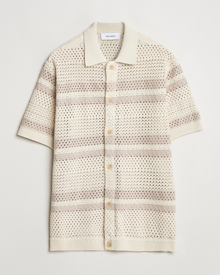Herren | Kurzarmhemden | LES DEUX | Gianni Striped Knitted Short Sleeve Shirt Ivory